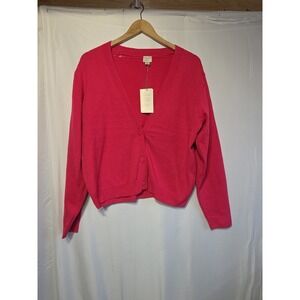 A New Day Women's Hot Pink Button Front Cardigan Sweater Size M NWT Soft Comfort